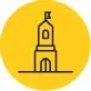 Gelbes Icon mit einem stilisierten Kirchturm und Fahne – Symbol für den Kirchturm Daniel in Nördlingen