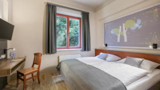 Sie sehen ein Doppelzimmer des JUFA Hotels Sigmundsberg. Der Ort für erholsamen Familienurlaub und einen unvergesslichen Winter- und Wanderurlaub.