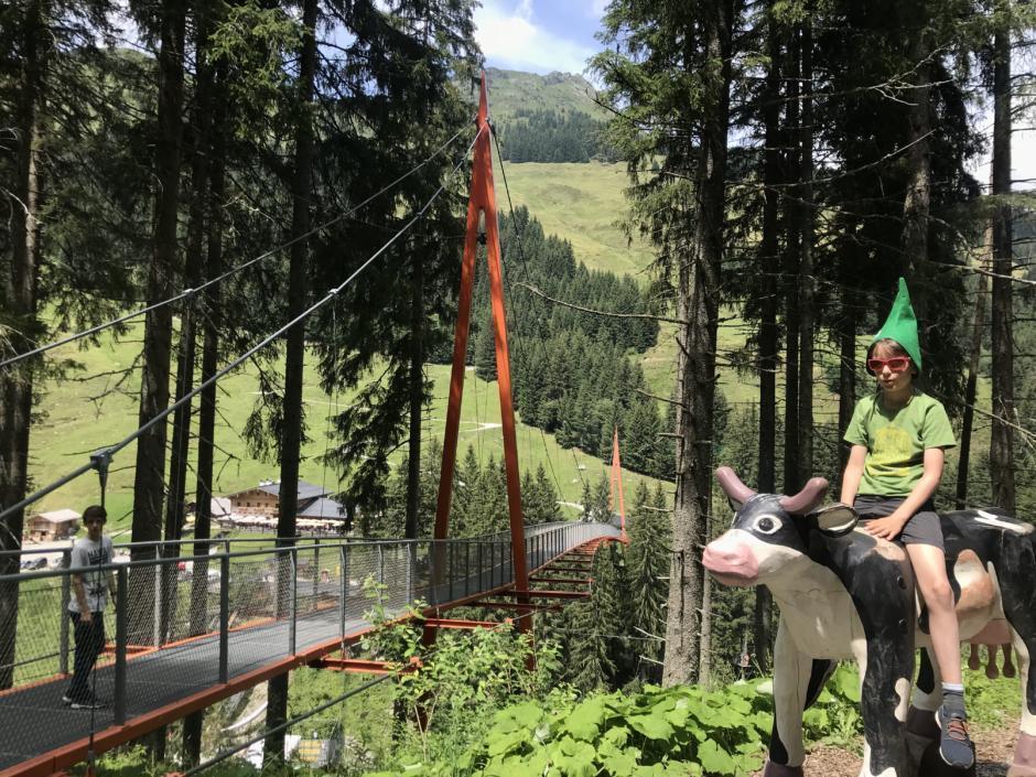 Sie sehen Kinder auf dem Baumzipfelweg in Saalbach spazieren. JUFA Hotels bietet Ihnen den Ort für erlebnisreichen Natururlaub für die ganze Familie.